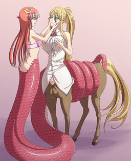 5_fingers accessory apode bare_shoulders big_breasts blonde_hair bra breasts butt clothed clothing duo female female/female fingers gradient_background hair hair_accessory hairclip hand_on_breast hand_on_face humanoid_pointy_ears hypnosis legless long_hair mind_control monster_girl_(genre) pointy_ears ponytail red_hair serpentine simple_background smile split_form underwear zelamir european_mythology greek_mythology monster_musume mythology centorea_shianus_(monster_musume) miia_(monster_musume) animal_humanoid centaur draconcopode equid equid_taur humanoid humanoid_taur lamia mammal mammal_taur reptile reptile_humanoid scalie scalie_humanoid snake snake_humanoid taur 2016 hi_res