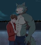 abs anthro biceps big_muscles blush bottomwear claws clothed clothing duo fur male male/male muscle_worship muscular muscular_male obliques pants pecs romantic shirtless shirtless_anthro shirtless_male shorts smile topless topless_anthro topless_male touching_abs touching_stomach triceps tommysamash beastars legoshi_(beastars) canid canine canis human mammal wolf hi_res