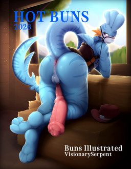 animal_genitalia animal_penis anthro anus backsack balls big_butt big_penis blush butt clothing cowboy_hat equine_genitalia equine_penis erection feet genitals glistening glistening_body harness hat headgear headwear looking_at_viewer looking_back male penis pokemorph presenting presenting_hindquarters raised_tail saddle solo stable tail thick_thighs visionaryserpent nintendo pokemon fan_character kippy_the_sharkip aquatic fish generation_3_pokemon hybrid mudkip pokemon_(species) reptile scalie shark 2026 absurd_res cover cover_art cover_page hi_res