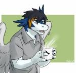 anthro beverage claws coffee container cup feathered_wings feathers holding_container holding_cup holding_object male solo wings nameless00 mythology clei dragon feathered_dragon feathered_scalie mythological_creature mythological_scalie scalie windragon