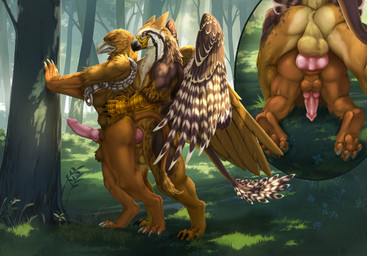 anal anal_penetration anthro anus butt clenched_teeth duo erection eyes_closed feathered_wings feathers forest forest_background genitals hieracosphinx king_eve_(golden_axe_3) knot leaning_on_object male male/male male_penetrated male_penetrating male_penetrating_male nature nature_background nude penetration penile penile_penetration penis penis_in_ass plant sex standing standing_sex teeth tree wings dead.akira egyptian_mythology golden_axe_(series) middle_eastern_mythology mythology sega horus horus_(heka-heru) avian bird deity gryphon hybrid mythological_avian mythological_creature absurd_res hi_res