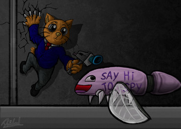 anthro claws climbing climbing_wall clothed clothing device drone_(vehicle) gesture hand_gesture long_claws machine male orange_body pointing pointing_gun serious_face short_tail solo suit tail weapon whiskers deidad_dissitum pretty_blood batric_(pretty_blood) domestic_cat felid feline felis malino mammal robot hi_res