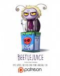 antennae_(anatomy) anthro bendy_straw blonde_hair drinking drinking_straw hair humor juice_box male necktie pun simple_background solo text visual_pun white_background yellow_eyes piper_thibodeau beetlejuice_(tv_series) beetlejuice_(character) arthropod beetle insect 2016 digital_media_(artwork) digital_painting_(artwork) english_text