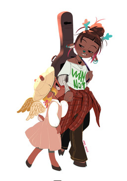 age_difference aged_down alternative_fashion anthro antlers black_bottomwear black_clothing black_hooves black_pants blonde_hair blue_antlers blue_nose bottomwear brown_body brown_fur brown_hair closed_smile clothed clothed_anthro clothed_female clothing clothing_around_waist cloven_hooves dress duo ear_piercing feathered_wings feathers female female_anthro fingers flannel flannel_shirt freckled_face freckles fully_clothed fully_clothed_anthro fully_clothed_female fur gradient_hair grin grunge_(fashion) guitar_case hair hair_bun hand_holding hat headgear headwear heart_necklace hooves horn jewelry long_ears looking_at_another looking_down mouth_closed multicolored_hair necklace older_sibling older_sister pants pattern_clothing pattern_shirt pattern_topwear piercing pink_clothing pink_dress pink_hair plaid plaid_clothing plaid_shirt plaid_topwear red_clothing red_nose red_shirt red_topwear scut_tail shirt shirt_around_waist short_tail simple_background sleeveless_dress smile tail text topwear two_tone_hair walking white_background white_clothing white_shirt white_topwear wings younger_sibling younger_sister deanne_go deltarune undertale_(series) dess_holiday noelle_holiday deer mammal new_world_deer reindeer 2025 dated english_text hi_res signature sibling_(lore) sister_(lore) sisters_(lore)