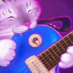 claws electric_guitar guitar happy musical_instrument paws plucked_string_instrument purple_background simple_background string_instrument misterkittens gibson les_paul misterkittens_(character) domestic_cat felid feline felis mammal 1:1