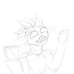 anthro derp_eyes fangs male raised_hand screaming solo teeth watashiao alek_(watashiao) bovid caprine goat mammal 1:1 hi_res monochrome sketch