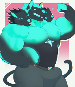 3_heads 5_fingers anthro areola arm_tuft armpit_hair barazoku belt belt_buckle biceps big_bulge big_muscles big_pecs biped black_body black_fur black_hair body_hair bottomwear buckle bulge claws clothed clothed_anthro clothed_male clothing deltoids elbow_tuft finger_claws fingerless_(marking) fingers flexing flexing_bicep fur gradient_background green_areola green_body green_claws green_eyes green_finger_claws green_fur green_hair green_inner_ear green_nipples green_nose green_tongue hair huge_muscles humanoid_hands living_tail looking_ahead male male_anthro multi_head multicolored_body multicolored_fur muscular muscular_anthro muscular_male nipples no_pupils open_mouth open_smile pants pecs pink_background simple_background smile snake_tail solo standing tail teeth three-quarter_view tongue tongue_out topless topless_anthro topless_male triceps tuft two_tone_body two_tone_fur unusual_anatomy unusual_tail white_background theor epic_games european_mythology fortnite greek_mythology mythology cerberus_(fortnite) canid canid_demon canine cerberus demon hellhound mammal mythological_canine mythological_creature reptile scalie snake absurd_res digital_media_(artwork) hi_res portrait shaded three-quarter_portrait