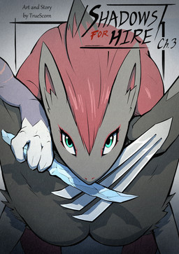 3_fingers ambiguous_gender anthro arm_scar barely_visible_scar biped black_body black_fur claws female fingers fur green_eyes group hair knife looking_at_viewer red_hair scar shadow text trio truescorn nintendo pokemon pokemon_mystery_dungeon shadows_for_hire spike_chunsoft asche_(truescorn) clarity_(truescorn) orchid_(truescorn) generation_4_pokemon generation_5_pokemon lucario pokemon_(species) weavile zoroark 2026 artist_name colored comic english_text hi_res