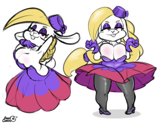 :3 anthro bagel bare_shoulders big_breasts biped black_clothing black_legwear blonde_hair bow_hat braided_hair bread breasts buckteeth cleavage clothed clothing curvy_figure dress eyebrow_through_hair eyebrows eyelashes female floppy_ears food footwear front_view fur gloves hair half-closed_eyes hand_behind_head hand_on_breast handwear hat hat_bow headgear headwear high_heels legwear long_ears long_hair multiple_angles narrowed_eyes navel pantyhose pigeon_toed pink_eyes pupils purple_clothing purple_dress purple_footwear purple_gloves purple_handwear purple_shoes raised_arm raised_eyebrow shoes short_tail shortstack shortstack_female side_view single_braid small_pupils solo strapless_clothing strapless_dress tail teeth tights translucent translucent_hair voluptuous white_body white_fur white_tail bagelcollector mario_bros nintendo super_mario_odyssey broodal hariet_(mario) lagomorph leporid mammal rabbit 2017 absurd_res digital_media_(artwork) full-length_portrait hi_res portrait signature