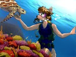 anthro bubble clothing diving eyewear female goggles one-piece_swimsuit school_swimsuit scuba solo swimwear underwater water granatloncat okane_akemi canid canine canis mammal reptile scalie turtle wolf 4:3