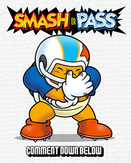 ambiguous_gender american_football anthro armor blue_clothing blue_eyes clothing footwear gloves handwear headgear helmet orange_clothing orange_footwear shell simple_background solo sport text text_background white_background white_clothing white_gloves white_handwear white_helmet yellow_body downrightshoddy mario_bros nintendo super_mario_world chargin'_chuck koopa scalie 4:5 absurd_res english_text hi_res