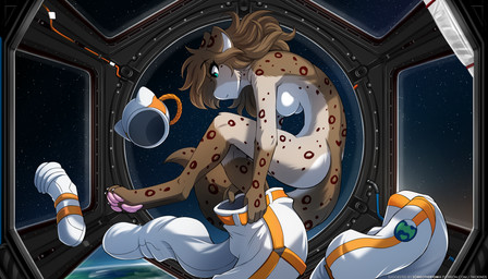4_toes 5_fingers anthro biped blue_eyes breasts brown_body brown_fur brown_hair brown_spots brown_tail butt casual_nudity claws clothing curled_up digitigrade eyebrow_through_hair eyebrows featureless_breasts feet female fingers floating fur furgonomics gloves_(marking) hair leg_markings markings medium_breasts nude nude_anthro nude_female pawpads rear_view side_boob side_view smile socks_(marking) solo space spacecraft spaceship_interior spacesuit spots spotted_body spotted_fur spotted_markings spotted_tail star tail tail_markings toe_claws toes translucent translucent_hair under_boob undressing vehicle window zero_gravity conditional_dnp narikusha tom_fischbach international_space_station twokinds kathrin_vaughan canid canine felid hybrid keidran mammal pantherine 2026 7:4 digital_drawing_(artwork) digital_media_(artwork) hi_res