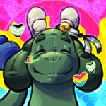 bell black_outline eyebrows eyes_closed green_body green_ears horn lgbt_pride long_ears outline pattern_background plushie pride_colors simple_background reshirii mythology dureu animate_inanimate dragon living_plushie mythological_creature mythological_scalie scalie 1:1 2024 low_res