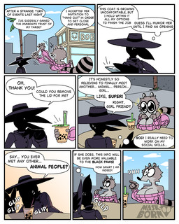 anthro assassin assassination beak beverage big_breasts big_butt blue_sky breasts bubble_tea butt city city_background clothed clothing coat day dialogue drinking duo female gesture hat headgear headwear hidden_blade huge_breasts light markings open_beak open_mouth sky sparkles sparkling_eyes stripes sunlight tail tail_markings text topwear trenchcoat waving waving_hand diegutan carmen_the_crow uva_the_raccoon avian bird corvid corvus_(genus) crow mammal oscine passerine procyonid raccoon 4:5 absurd_res aliasing binary_drawing comic digital_drawing_(artwork) digital_media_(artwork) english_text hi_res