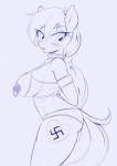 anthro anthrofied blush bound bra breasts clothing collar cupless_bra cutie_mark female hair harem_outfit nazi nipple_piercing nipples piercing ponytail pose solo swastika underwear aryanne hasbro my_little_pony aryanne_(character) fan_character equid equine horse mammal pony 2018 absurd_res blue_and_white hi_res monochrome