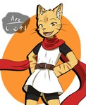 anthro belt clothed clothing female hands_on_hips long_shirt looking_at_viewer open_mouth scarf smile whiskers arc_rose agata_(arc_rose) domestic_cat felid feline felis mammal