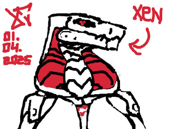 anthro apode big_breasts black_sclera breasts directional_arrow fangs female glowing_hood holidays legless pupils red_eyes segmented_neck serpentine simple_background snake_hood solo teeth text unusual_pupils white_background xenthetechnomorph april_fools'_day furid_(e621) xen_(xenthetechnomorph) draconcopode naga reptile robot_anthro scalie snake snake_naga character_name dated english_text low_res signature sketch