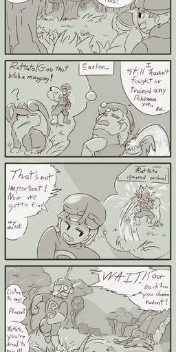 ambiguous_gender angry attack dialogue feral male outside pokeball solo solo_focus text the_creacher nintendo pokemon team_rocket grunt_(pokemon) rocket_grunt generation_1_pokemon human mammal pokemon_(species) rattata rodent absurd_res comic english_text hi_res