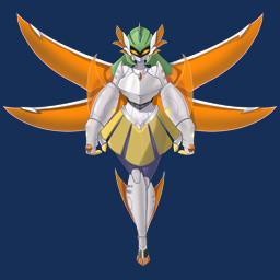 arm_blade armor big_hands biped blade bottomwear breasts clothing digital_eyes female gauntlets gloves green_hair grey_body hair handwear highlights_(coloring) looking_at_viewer machine mask medium_breasts melee_weapon not_furry orange_highlights pigtails skirt solo spread_wings text thick_thighs visor weapon wearing_mask wings txnuki nintendo pokemon warpina_(nickzilla) future_pokemon generation_9_pokemon humanoid hybrid iron_hands iron_valiant paradox_pokemon pokemon_(species) variant 1:1 absurd_res alpha_channel english_text hi_res