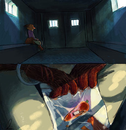 anthro car carrot_pen clothing cuff_(restraint) fur handcuffs male metal_cuffs orange_body orange_fur restraints solo toy vehicle wounded o_mah12 disney zootopia nick_wilde canid canine fox mammal red_fox true_fox 2025 comic digital_media_(artwork) hi_res