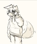 anthro bottomwear cheek_tuft clothing eyebrows eyewear facial_tuft fingers floppy_ears fur glasses hoodie looking_at_viewer male mouth_closed pants round_glasses simple_background snout solo standing tail tail_motion tailwag topwear tuft wearing_glasses white_background winterfrost winterfrost_(winterfrost) canid canine canis domestic_dog mammal digital_media_(artwork) greyscale monochrome