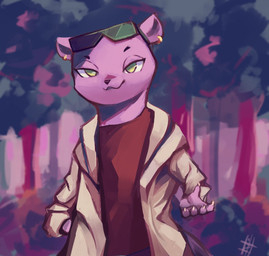 anthro claws clothed clothing detailed_background ear_piercing ear_ring eyewear female finger_claws fur gesture green_eyes grey_body grey_fur narrowed_eyes overcoat piercing ring_piercing smug solo topwear nikao56 brand_new_animal studio_trigger marie_itami mammal mink mustelid musteline true_musteline 2020 hi_res