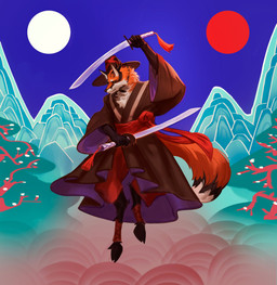 anthro black_markings black_tail brown_clothing clothed clothing front_view fur holding_melee_weapon holding_object holding_sword holding_weapon hooves male male_anthro markings melee_weapon mountain mouth_closed multicolored_body multicolored_fur orange_body orange_eyes orange_fur orange_tail outside solo sword tail unguligrade weapon white_body white_fur white_tail edvardiko canid canine fox hybrid mammal absurd_res full-length_portrait hi_res portrait