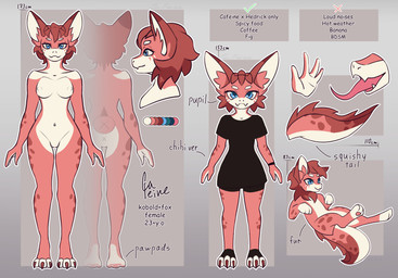 3_toes 4_fingers anthro autograph barely_visible_areola big_tail blue_eyes bottomwear breasts butt character_signature chibi claws clothed clothing color_swatch contextual_arrow diagram digitigrade dimension_line eyelashes feet female feral fingers fluffy fluffy_tail fox_ears front_view fur hair humanoid_hands information information_box information_label information_section long_tail long_tongue looking_aside looking_at_viewer markings measurements multicolored_body multicolored_fur multicolored_hair multicolored_tail multiple_angles multiple_poses nipples non-mammal_breasts non-mammal_nipples nude nude_anthro nude_female number off/on open_mouth outline pawpads paws pink_body pink_pawpads pink_tail pink_tongue pose rear_view scales shirt shorts side_view simple_background smile solo spots spotted_body spotted_fur spotted_markings spotted_scales spotted_tail standing tail tail_dimple tail_markings tapering_tongue teeth text thick_tail thigh_gap toe_claws toes tongue tongue_out topless topless_anthro topless_female topwear two_tone_body unit wavy_tail white_body white_fur white_outline white_tail white_toes wide_hips cafeine cafeine_(cafeine) canid canine fox hybrid kobold mammal scalie absurd_res artist_name bust_portrait character_name copyright_name english_text full-length_portrait hi_res model_sheet portrait species_name