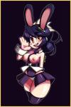 blush blush_stickers border bottomwear breasts clothing cuff_(restraint) duo female hair living_hair looking_at_viewer nipples open_mouth red_eyes restraints skirt solo_focus wrist_cuffs yellow_border jomokin skullgirls filia samson_(skullgirls) animal_humanoid humanoid lagomorph lagomorph_humanoid leporid_humanoid mammal mammal_humanoid rabbit_humanoid 2:3 absurd_res hi_res