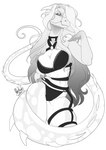 anthro clothed clothing female hair lingerie long_hair scales solo felonlove candii hybrid absurd_res black_and_white hi_res monochrome sketch