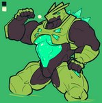 abs anthro biceps black_body featureless_crotch green_body green_eyes looking_at_viewer male metallic_body muscular muscular_anthro muscular_male pecs simple_background solo yellow_eyes lose_it_mister ryozo nintendo pokemon future_pokemon generation_9_pokemon humanoid iron_thorns paradox_pokemon pokemon_(species) reptile scalie