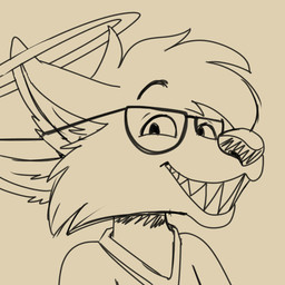 dark_nose double_ears eyewear glasses halo looking_at_viewer looking_down looking_down_at_viewer sharp_teeth smile smiling_at_viewer solo teeth trevor-fox canid canine fox mammal 1:1 hi_res sketch