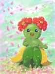 ambiguous_gender blue_eyes blush flower flower_(anatomy) head_flower looking_at_viewer petals plant pseudo_bottomwear pseudo_clothing pseudo_skirt smile solo sd_bianco0607 nintendo pokemon bellossom elemental_creature flora_fauna generation_2_pokemon humanoid pokemon_(species) 3:4