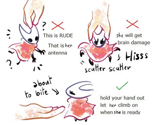 2_horns ambiguous_gender angry anthro bar_emanata biped black_body black_eyes carrying_another check_mark cloak clothed clothed_anthro clothed_female clothing duo emanata empty_eyes female head_grab holding_another horn horn_grab larger_human mostly_offscreen_human offering_hand onomatopoeia question_mark red_cloak red_clothing simple_background size_difference smaller_anthro smaller_female solo_focus sound_effects text white_background white_body white_horn fernshawart hollow_knight_(franchise) team_cherry this_is_rude hornet_(hollow_knight) arthropod human insect mammal 2025 digital_drawing_(artwork) digital_media_(artwork) english_text sequence