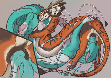 69_position anal anal_penetration antlers anus balls barbel_(anatomy) black_anus black_body black_fur blush butt_sniffing close-up deep_rimming duo eyes_closed face_in_ass feral feral_on_feral feral_penetrated feral_penetrating feral_penetrating_feral feral_rimmed feral_rimming feral_rimming_feral flesh_whiskers fur genitals grey_background horn long_body male male/male male_penetrated male_penetrating male_penetrating_male male_rimmed male_rimming male_rimming_male multicolored_body multicolored_fur muzzle_in_anus oral orange_body orange_fur penetration perineum quadruped rimming rimming_male sex simple_background smile sniffing snout_fuck snout_in_ass striped_body striped_fur stripes teal_body teal_fur white_body white_fur conditional_dnp teavern mythology dragon eastern_dragon mythological_creature mythological_scalie scalie 2026 digital_media_(artwork) hi_res