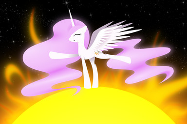 cutie_mark eyelashes eyes_closed feathered_wings feathers female feral flowing_hair hair hooves horn pink_hair smile solo space standing star sun white_body white_feathers wings flamevulture17 friendship_is_magic hasbro my_little_pony mythology princess_celestia_(mlp) equid equine mammal mythological_creature mythological_equine winged_unicorn 3:2 absurd_res hi_res