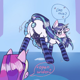 anal anal_penetration animal_genitalia animal_penis balls blonde_hair blue_clothing blue_eyes blue_hair blue_sclera blue_tail blush bodily_fluids bottomwear butt buttplug buttplug_in_ass buttplug_insertion clothed clothing crossdressing dialogue duo ear_piercing ear_ring equine_genitalia equine_penis eyebrows eyelashes female femboy feral footwear gem genital_fluids genitals hair half-closed_eyes heart_symbol horn jewel_buttplug legwear male male_focus multicolored_hair narrowed_eyes object_in_ass pattern_clothing pattern_footwear pattern_legwear pattern_socks penetration penis piercing pink_body pink_hair plug_(sex_toy) plug_insertion precum purple_hair raised_tail ring_piercing sex_toy sex_toy_in_ass sex_toy_insertion shy skirt socks striped_clothing striped_footwear striped_socks stripes tail text thigh_highs white_body sizack friendship_is_magic hasbro my_little_pony mythology princess_cadance_(mlp) shining_armor_(mlp) equid equine mammal mythological_creature mythological_equine unicorn 1:1 digital_media_(artwork) english_text signature