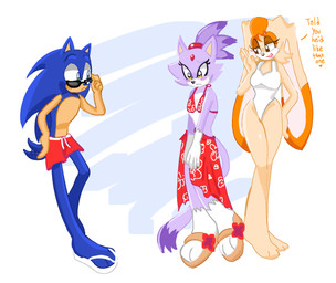 3_toes anthro barefoot bikini bikini_top blush clothing dialogue eyes_averted eyewear feet female footwear group hero male male/female one-piece_swimsuit paws plantigrade princess royalty sandals shoes simple_background smile sunglasses swimwear toes trio two-piece_swimsuit friiskyun sega sonic_the_hedgehog_(series) blaze_the_cat sonic_the_hedgehog vanilla_the_rabbit domestic_cat eulipotyphlan felid feline felis hedgehog lagomorph leporid mammal rabbit hi_res
