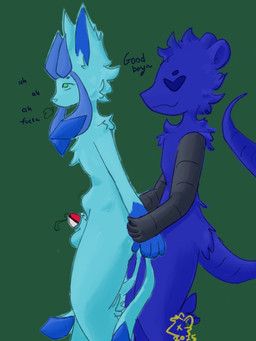 abdominal_bulge anthro arm_grab blue_body bodily_fluids chastity_cage chastity_device duo from_behind_position genital_fluids good_boy green_background heart_eyes heart_symbol male male/male pokeball pokeball_chastity_cage precum sex simple_background text milkteabirb lockball nintendo pokemon alan_(milkteabirb) american_opossum eeveelution generation_4_pokemon glaceon mammal marsupial pokemon_(species) 2025 3:4 dated english_text hi_res watermark