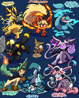 ambiguous_gender black_cape black_clothing black_eyes black_nose black_text blue_eyes bow_ribbon brown_eyes brown_hair cape clenched_teeth clothing electricity empty_eyes eyebrows eyelashes feral fire fluffy fluffy_tail forehead_gem fur gem glowing glowing_eyes group hair inner_ear_fluff markings moon mouth_closed neck_tuft open_mouth open_smile pawpads paws plant pupils quadruped red_gem sitting smile standing tail teeth text tuft water white_body white_eyes white_fur white_pupils white_sclera yellow_body yellow_fur yellow_markings virmir nintendo pokemon virmir_(character) eevee eeveelution espeon flareon generation_1_pokemon generation_2_pokemon generation_4_pokemon generation_6_pokemon glaceon jolteon leafeon pokemon_(species) rattata sylveon umbreon vaporeon absurd_res alpha_channel english_text hi_res male_(lore)