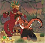 anthro black_border border bound captured duo fellatio forced forced_oral forest jungle male male/male oral penile plant sex slave tree wanderer1988 dinosaur dromaeosaurid prehistoric_species reptile scalie theropod hi_res