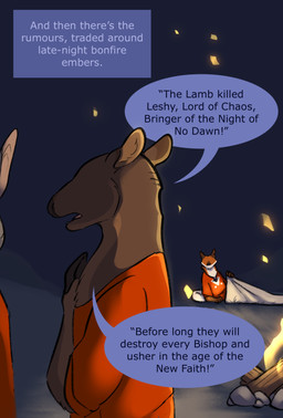 anthro brown_body brown_fur clothing dialogue fire fur group male male_anthro night orange_body orange_fur red_clothing speech_bubble text trio white_body white_fur bogcreacher canid canine fox mammal red_fox true_fox 2025 absurd_res digital_drawing_(artwork) digital_media_(artwork) english_text hi_res