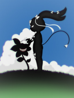 alternative_fashion anthro blue_sky bow_ribbon butt clothing cloud creepy_smile female gloves goth grass grin handwear headpat nude plant sky smile static e254e unnamed_character digital_creature elemental_creature flora_fauna lagomorph leporid mammal rabbit 3:4 absurd_res hi_res