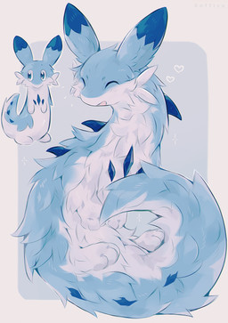 3_fingers 3_toes ^_^ ^o^ ambiguous_feral ambiguous_gender back_spikes bar_emanata big_tail biped bipedal_feral blue_body blue_ear_tips blue_ears blue_eyes blue_fur blue_spikes blue_tail blush blush_lines cheek_tuft countershade_face countershade_fur countershade_neck countershade_tail countershade_torso countershading detailed_fur dipstick_ears ear_markings emanata eyes_closed eyes_emoji facial_tuft featureless_crotch feet feral fingers fluffy fluffy_tail fur handpaw happy heart_symbol hindpaw kemono markings multicolored_body multicolored_ears multicolored_fur multicolored_tail open_mouth open_smile paws simple_background smile solo spikes spikes_(anatomy) standing tail thick_fur toes tuft two_tone_body two_tone_ears two_tone_fur two_tone_tail white_body white_countershading white_fur white_tail koffizo palworld pocketpair chillet mammal mustelid pal_(species) 2026 absurd_res colored detailed digital_media_(artwork) full-length_portrait hi_res multiple_images portrait