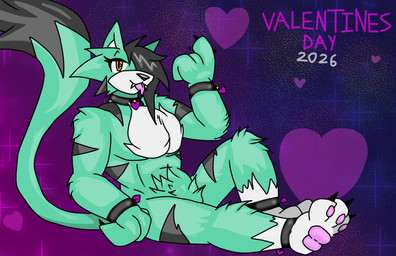 abstract_background anthro beckoning black_body black_fur black_hair crotch_fur crotch_tuft femboy fur gesture green_body green_fur hair heart_background holidays jewelry_only male nude pawpads pink_background pink_pawpads simple_background solo striped_body striped_fur stripes suggestive tongue tongue_out tuft jadethecat-real valentine's_day jade_felimere jade_the_cat domestic_cat felid feline felis humanoid mammal 2026 absurd_res hi_res