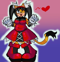 5_fingers anthro belly black_body black_clothing black_dress black_fur black_hair black_nose boots breasts clothing dipstick_tail dress female female_anthro fingers footwear frilly frilly_clothing frilly_dress fur gloves gradient_background hair handwear heart_symbol looking_at_viewer markings medium_breasts multicolored_clothing multicolored_dress navel_outline one_eye_closed open_mouth open_smile pigtails pink_inner_ear red_boots red_clothing red_dress red_footwear shoes simple_background slightly_chubby slightly_chubby_anthro slightly_chubby_female smile solo tail tail_markings tan_face white_clothing white_gloves white_handwear wink winking_at_viewer yellow_body yellow_eyes yellow_fur dastardlymenace sega sonic_the_fighters sonic_the_hedgehog_(series) honey_the_cat domestic_cat felid feline felis mammal 2026 hi_res portrait