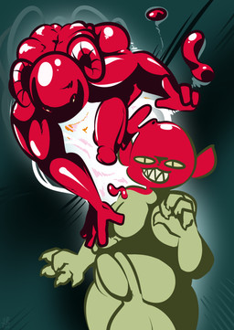 4_fingers 5_fingers anthro balls big_balls big_penis black_eyes claws curled_horn duo erection finger_claws fingers genitals glans green_balls green_claws green_eyes green_glans green_penis green_sclera grin horn huge_balls huge_penis humanoid_genitalia humanoid_on_anthro humanoid_penis male male/male nude penis pupils red_balls red_body red_glans red_horn red_penis red_sclera sharp_teeth smile teeth yellow_pupils thefablednekos yu-gi-oh! ultimate_offering demon duel_monster goblin goo_creature humanoid monster 2021 dated digital_media_(artwork) hi_res