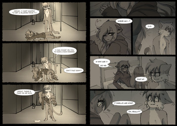 anthro bed bed_frame bedroom bodily_fluids carrying_another coontail_hair dialogue ear_flick emo_haircut female furniture hair long_hair male motion_lines speech_bubble swear text unconscious vomit whiskers unknown_artist bittersweet_candy_bowl fan_character paulo_(bcb) domestic_cat felid feline felis mammal somali_cat comic english_text hi_res