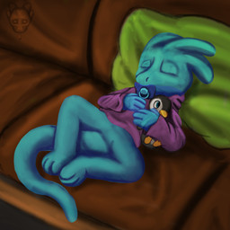 4_fingers anthro eyes_closed fingers furniture male pacifier plushie sleeping sofa solo toddler young young_anthro theslimedragon slime_dragon 1:1 hi_res