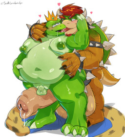 anthro balls belly belly_rub big_balls big_butt blush bodily_fluids butt cuddling dripping duo eye_contact foreskin genital_fluids genitals huge_balls hyper hyper_balls hyper_genitalia kissing looking_at_another male male/male nipples nude pecs penis precum precum_drip rubbing saliva slightly_chubby small_balls small_penis sweat teasing suchlambada17 mario_bros nintendo bowser wart_(mario) amphibian frog hybrid reptile scalie toad_(frog) turtle hi_res